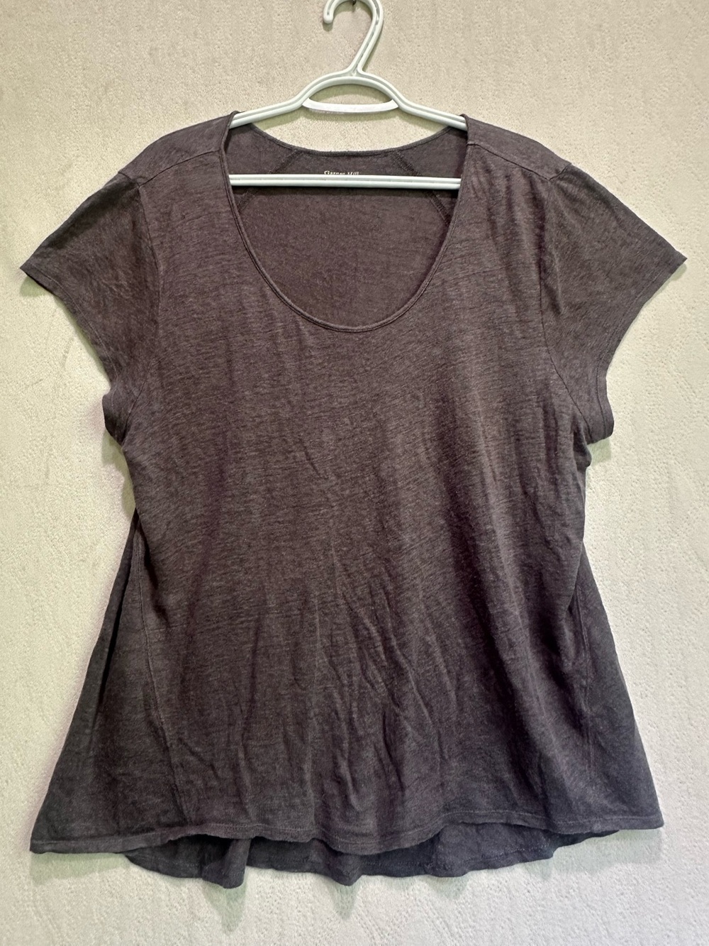 Garnet Hill Brown 100% Linen Classic Scoop Neck Women’s Top Sz L Cap Sleeves